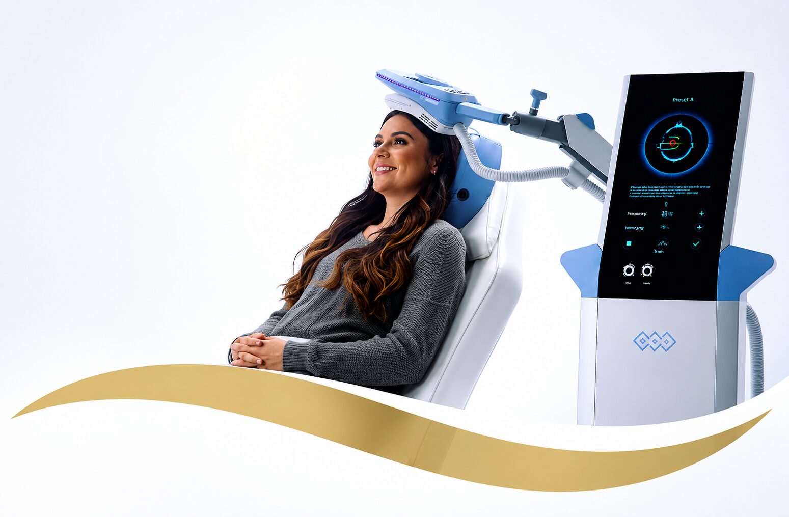 Woman using a futuristic medical device.